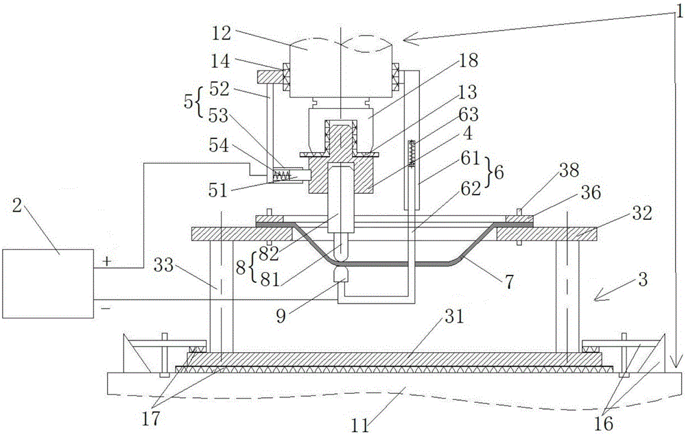 Electroplastic incremental forming device for plate and working method thereof