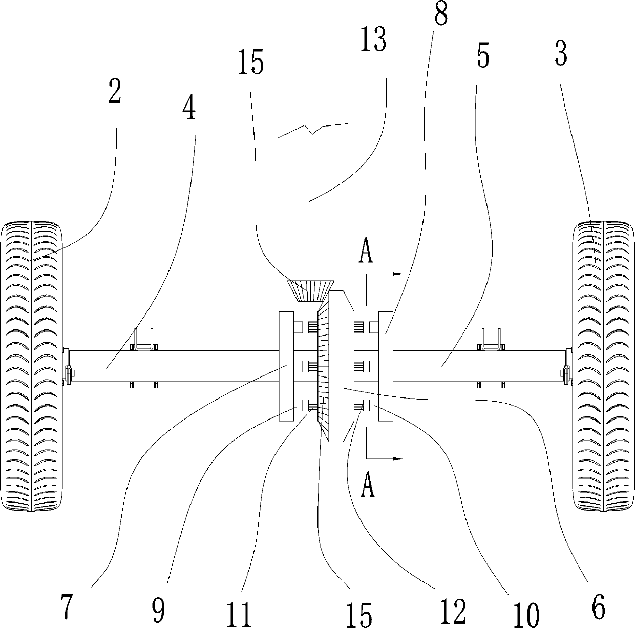 Rear axle differential mechanism on three-wheeled motorcycle