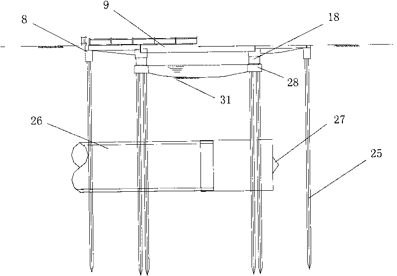 Box-raft pressure-bearing type foundation underpinning and construction reinforcing method for tunnel across pile foundation of bridge above river