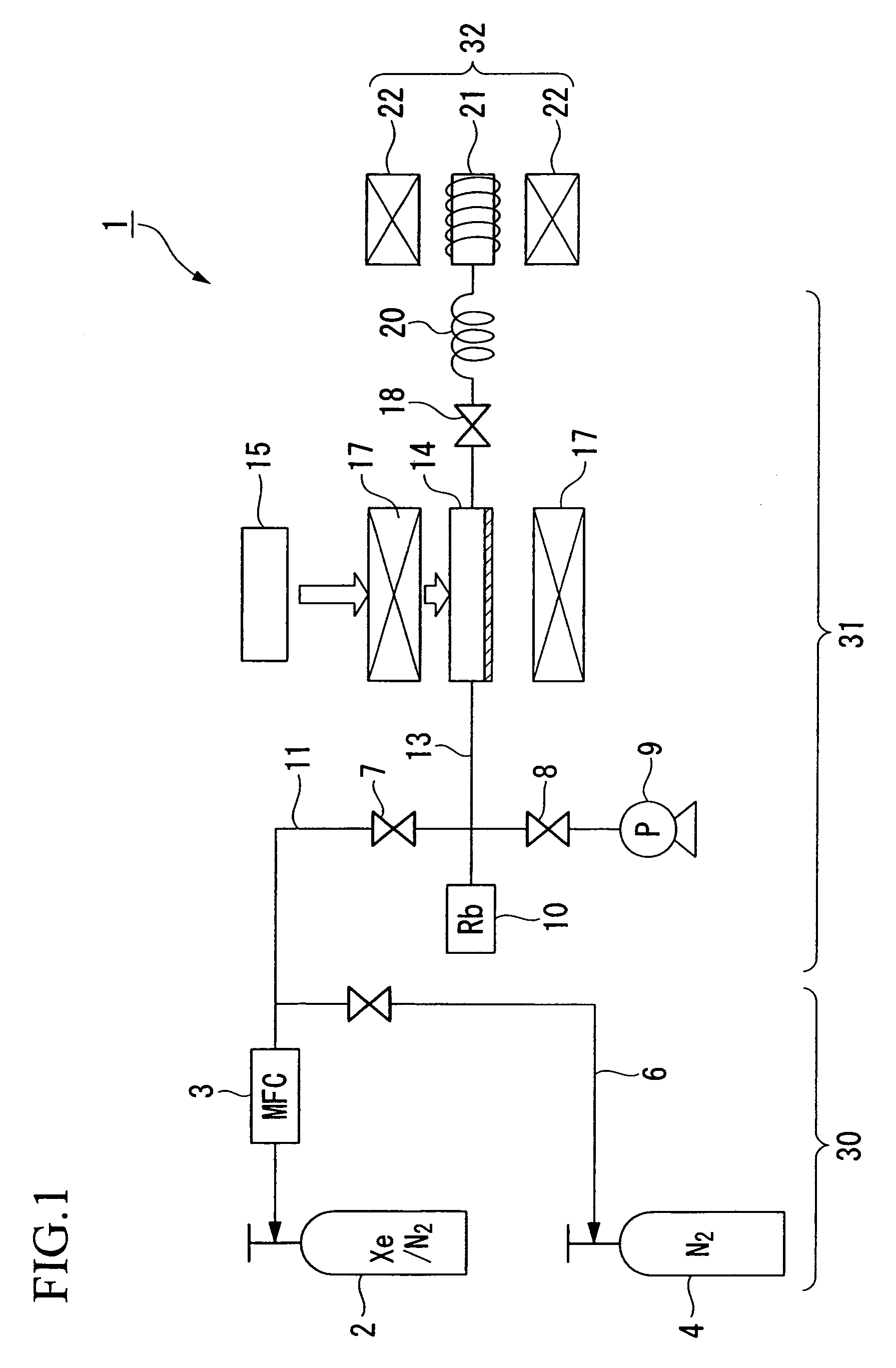 Apparatus for producing hyperpolarized noble gas, and nuclear magnetic resonance spectrometer and magnetic resonance imager which use hyperpolarized noble gases