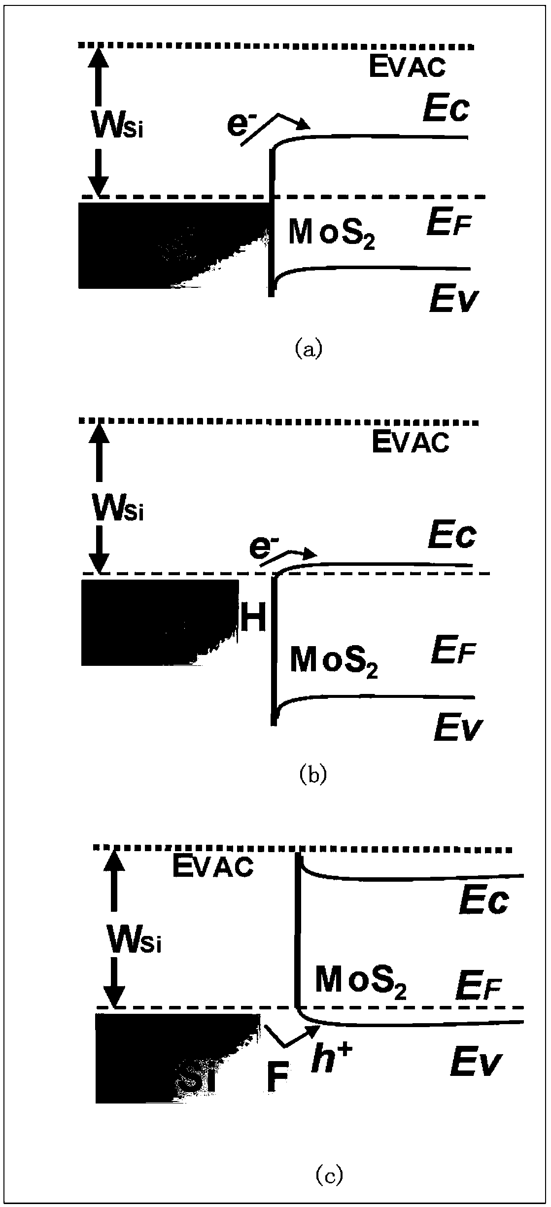 Interface treatment method for reducing silicon and transition metal sulfide semiconductor schottky barrier