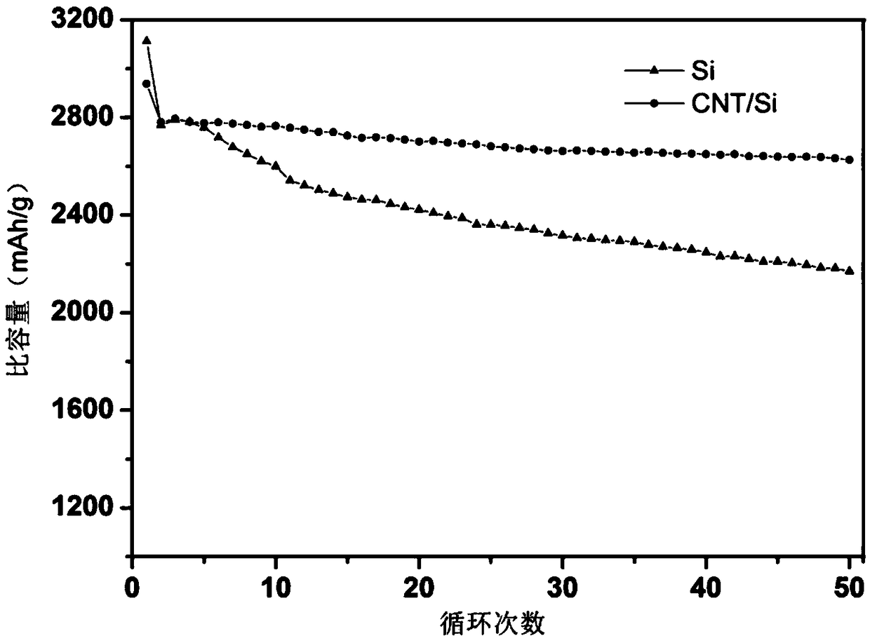 A silicon negative electrode material and a negative electrode sheet coated with carbon nanotubes, a preparation method thereof and a lithium ion battery