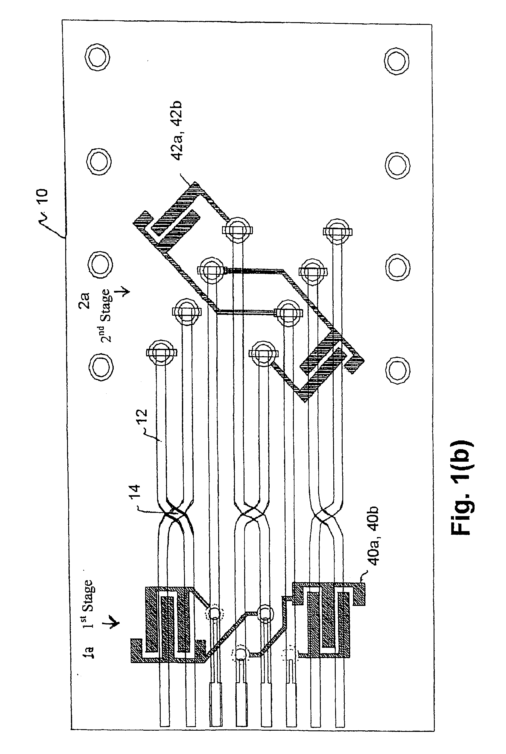 NEXT high frequency improvement using hybrid substrates of two materials with different dielectric constant frequency slopes