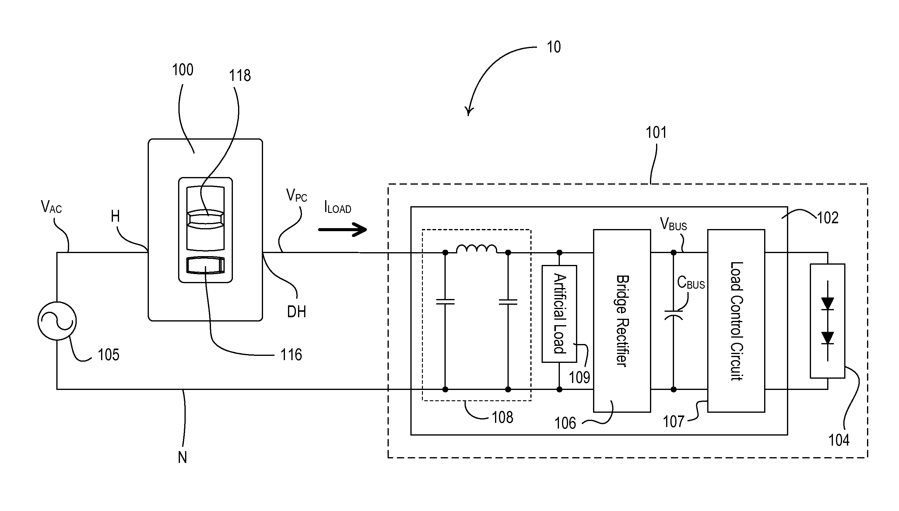 Two-wire dimmer switch for low-power loads