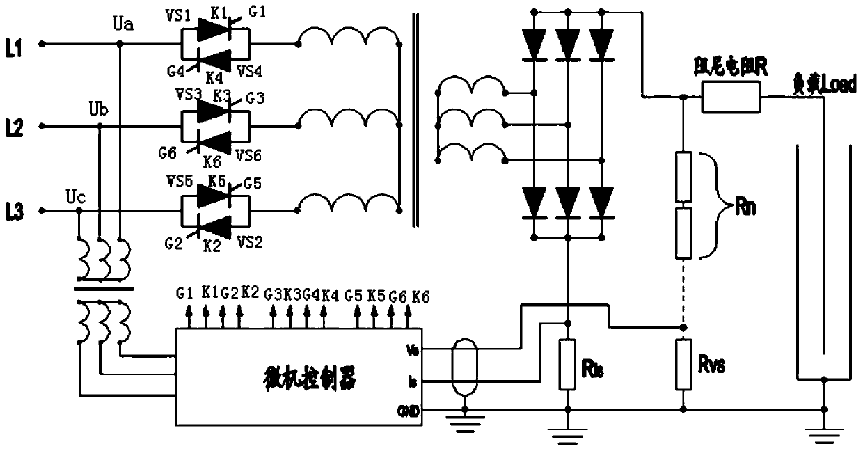 Three-phase direct-current high-voltage power supply intermittent power supply circuit for electric precipitation