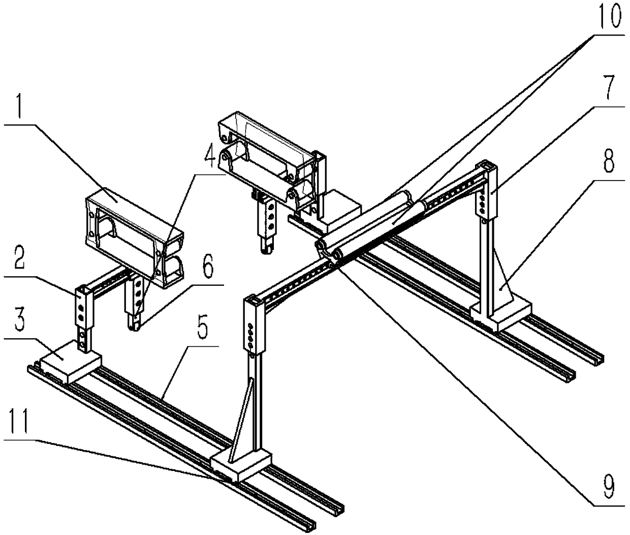 Material carrying device for veneer reeling machine