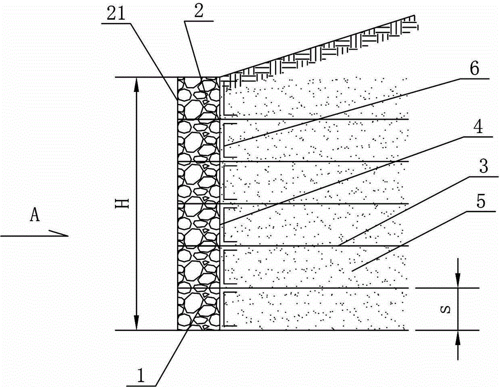 Columnar reinforced gabion retaining wall and construction method thereof