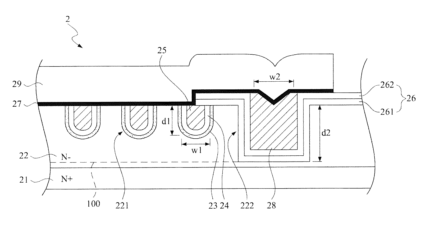 Trenched semiconductor structure