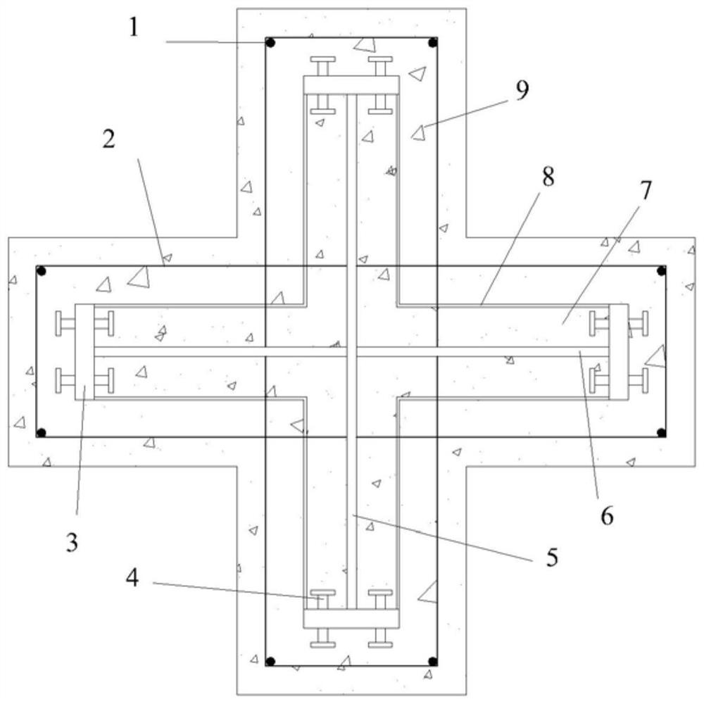 Partially prefabricated high-strength steel reinforced concrete cross-shaped column