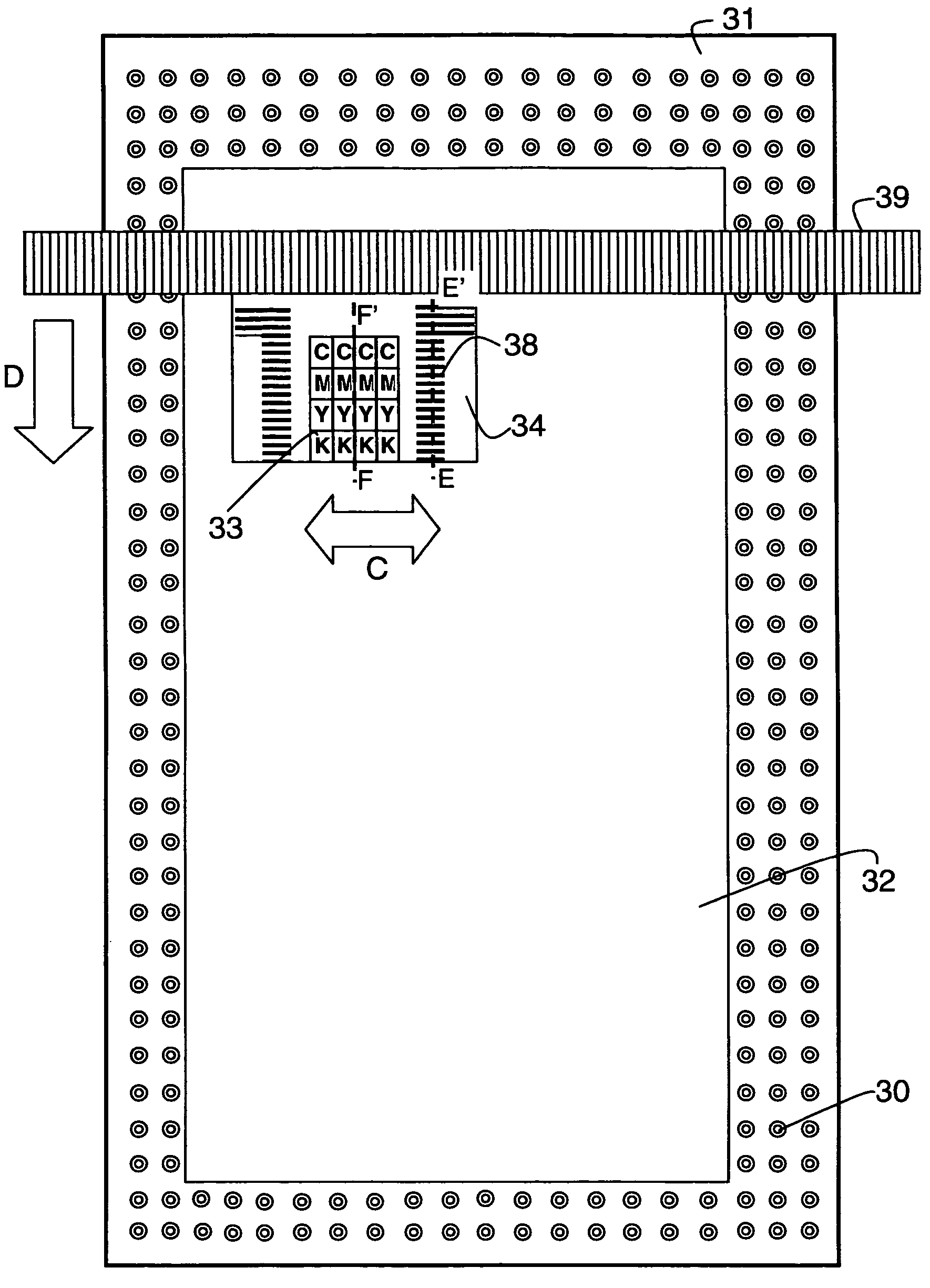 Printing device with radiation source