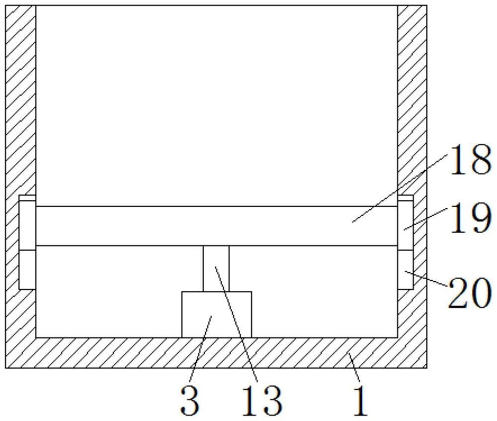 A shock-absorbing storage box for aviation models that uses a secondary connecting rod to avoid dead spots