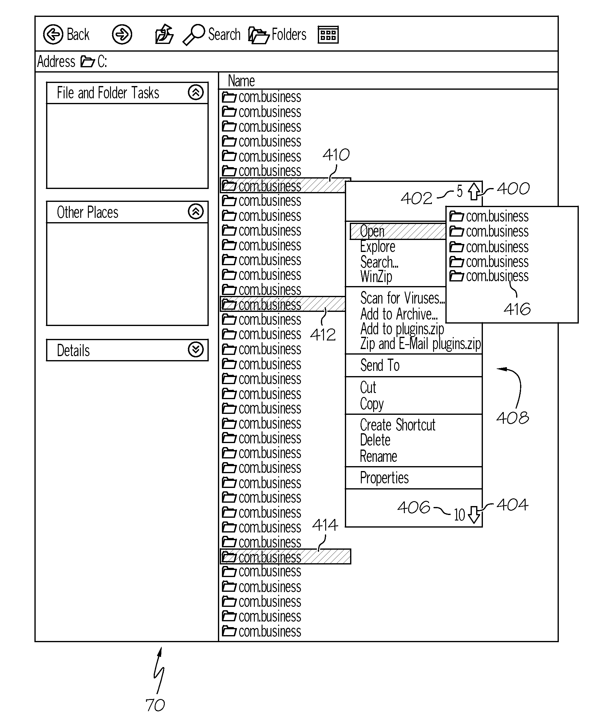 Scrollable context menu for multiple element selection