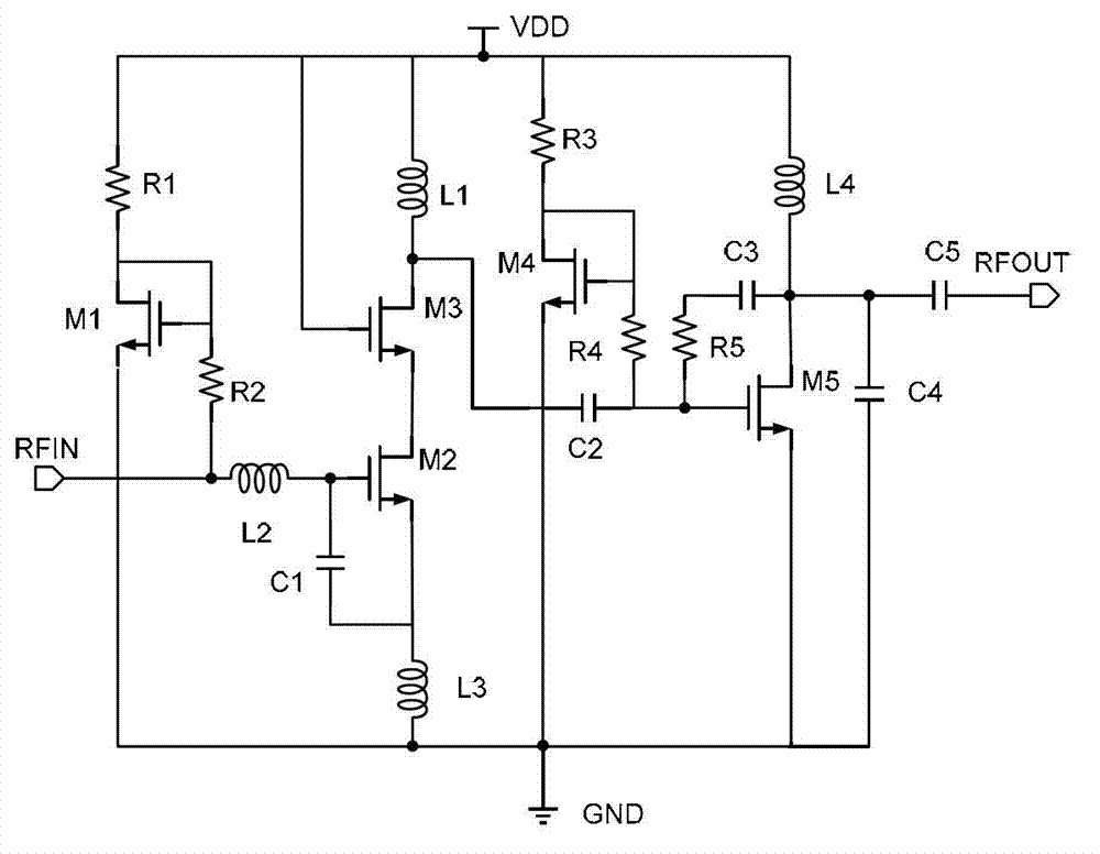 Monolithic integrated radio frequency high-gain low-noise amplifier