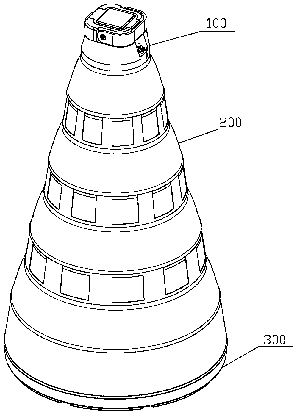 Telescopic warning device and manufacturing method and mould thereof