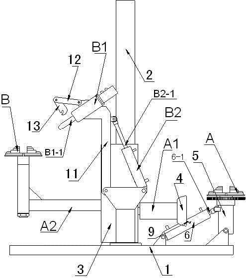 Tire mounting and dismounting device