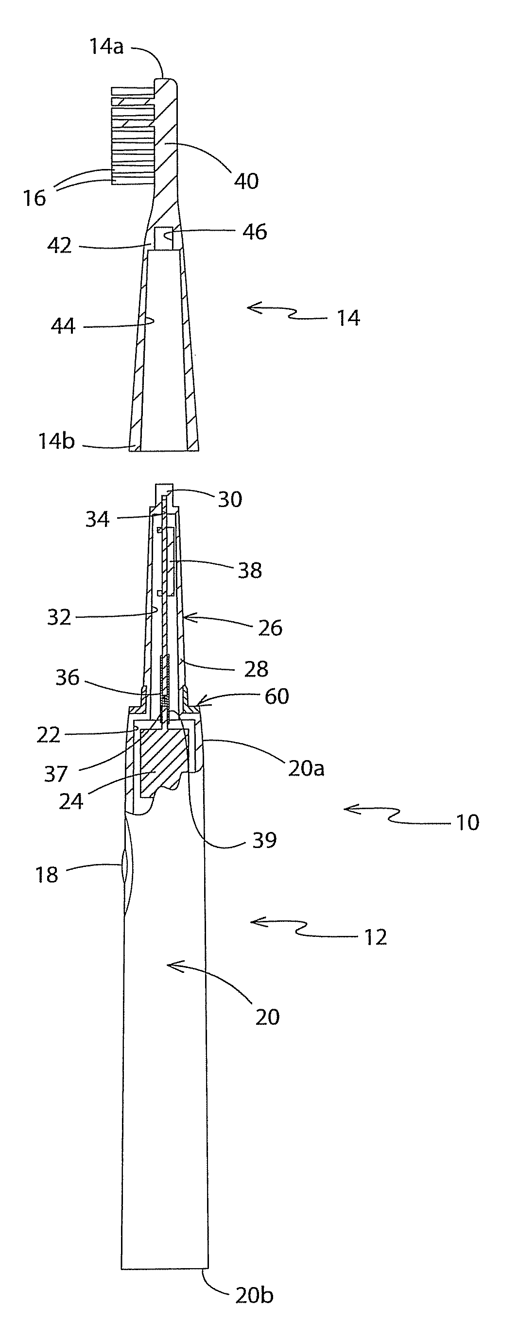 Vibrating toothbrush and a replaceable brush head for use with the same