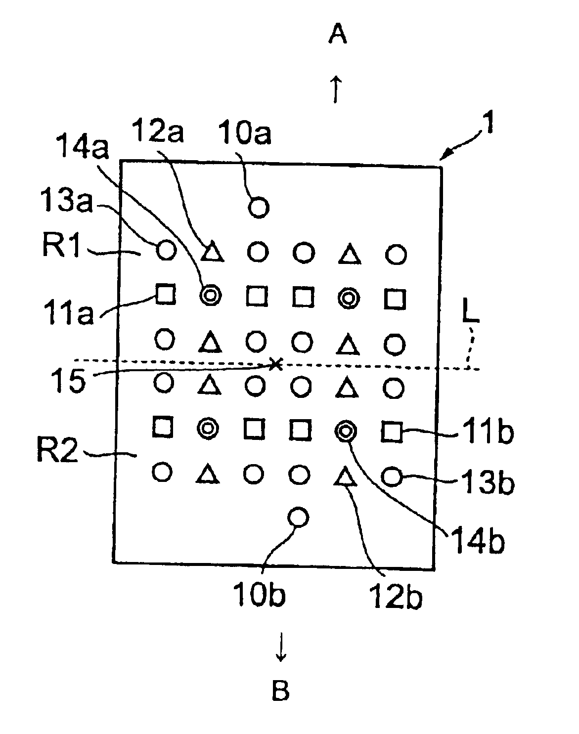 Semiconductor device having a matrix array of contacts and a fabrication process thereof