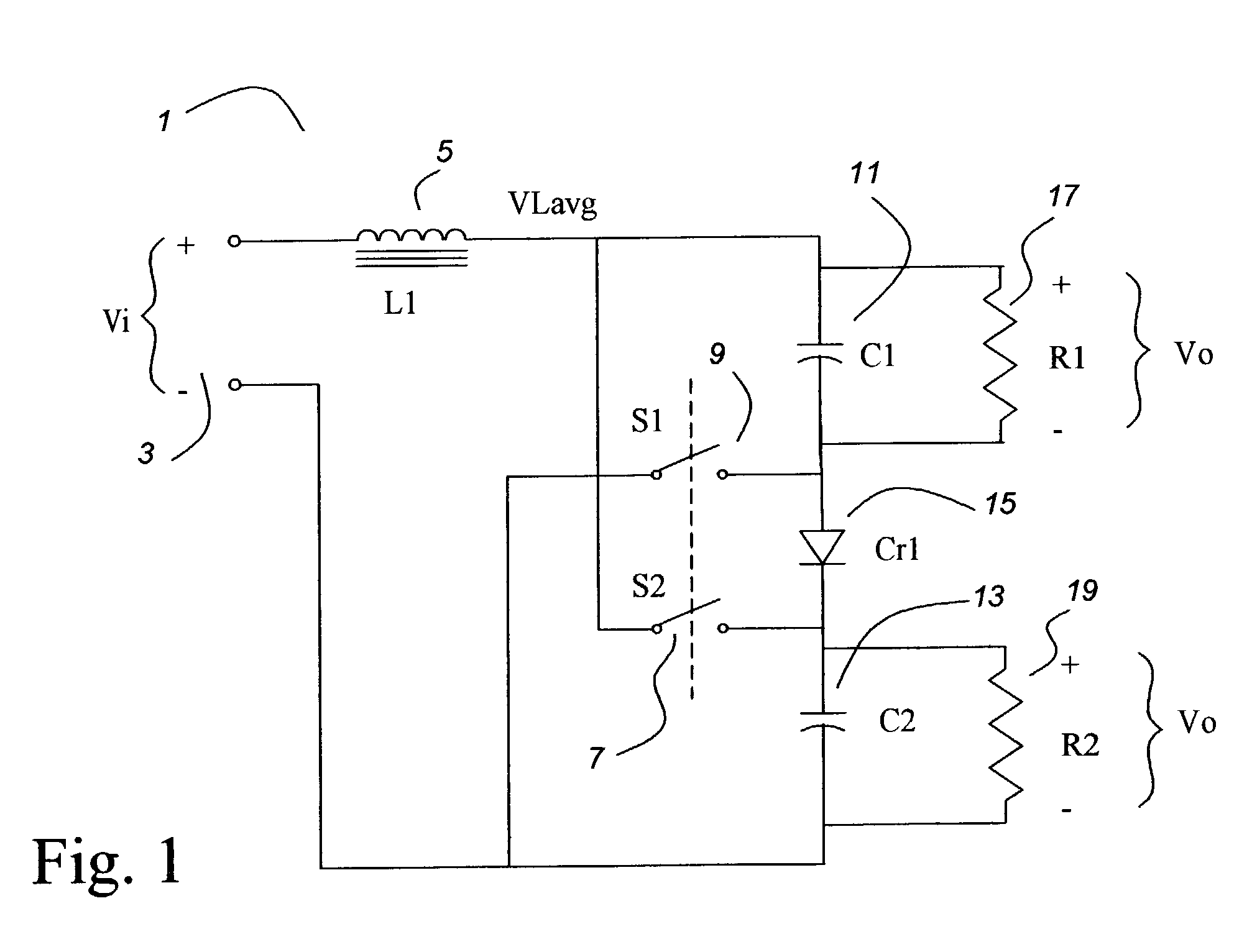 Power converter with an inductor input and switched capacitor outputs