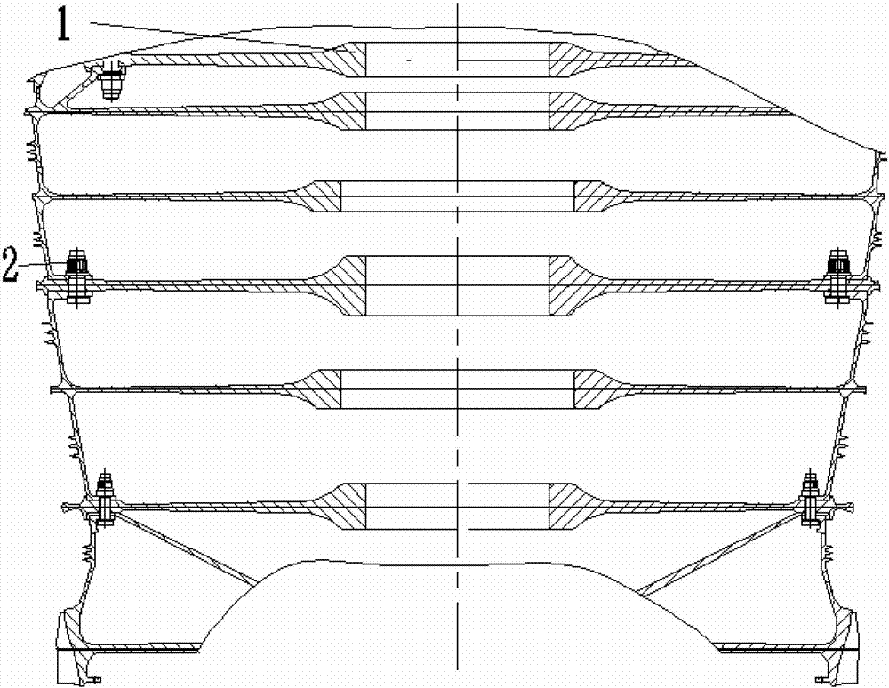 Inter-structural-disk connecting force limiting device