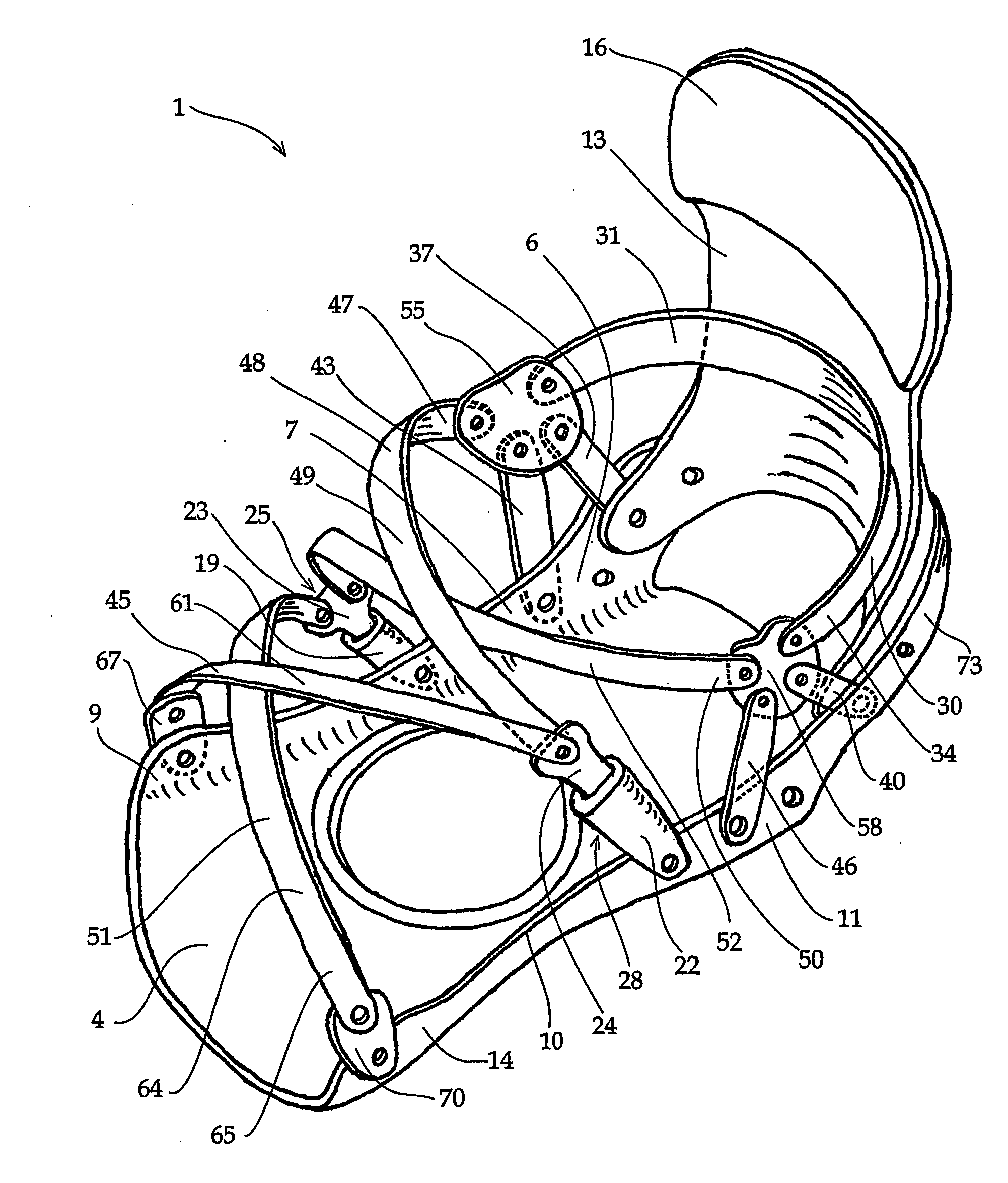 Interface system for retaining a foot or a boot on a sports article