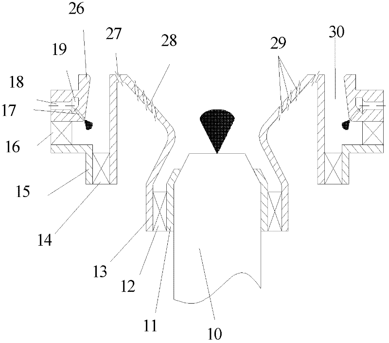 Fuel and air mixing device for low-pollution burning chamber of gas turbine