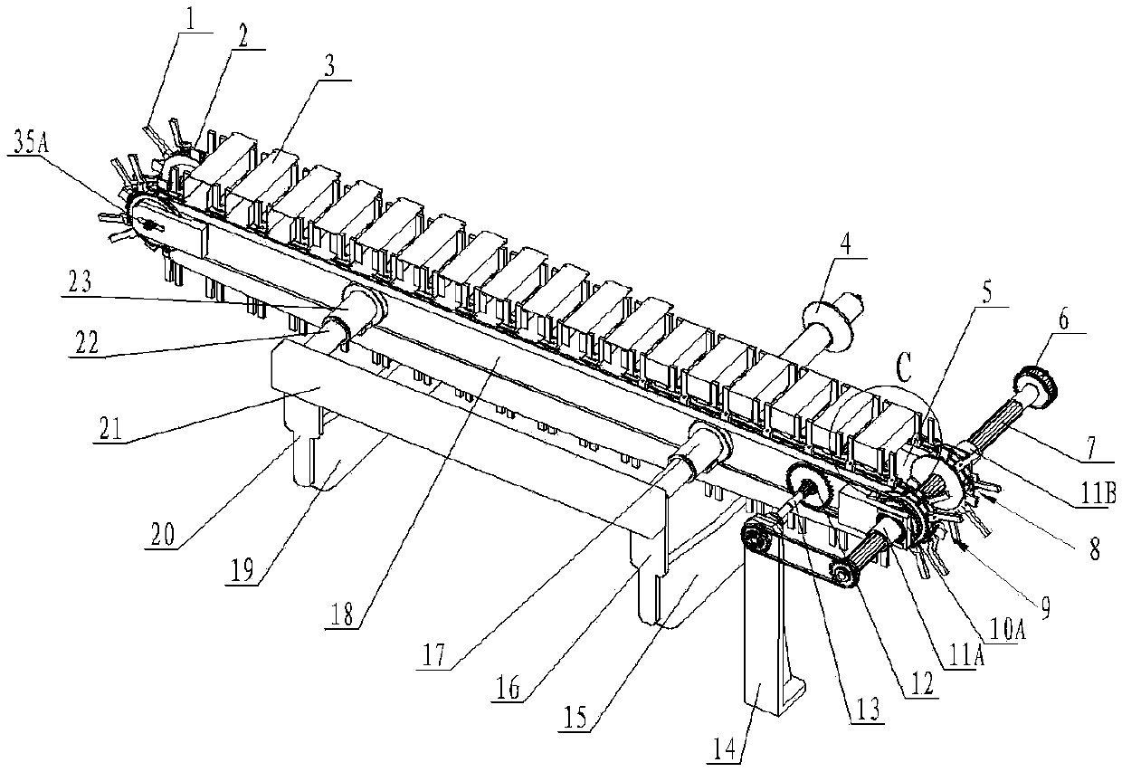 Carton continuous conveying adjustment device for multiple length specifications