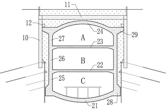 Underground three-layer large-span column-free station structure