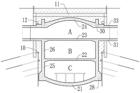 Underground three-layer large-span column-free station structure