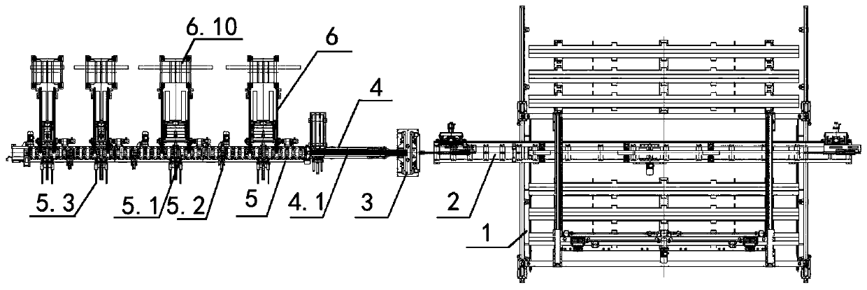 Full-automatic discharging and stacking production line and production process for automobile plate springs