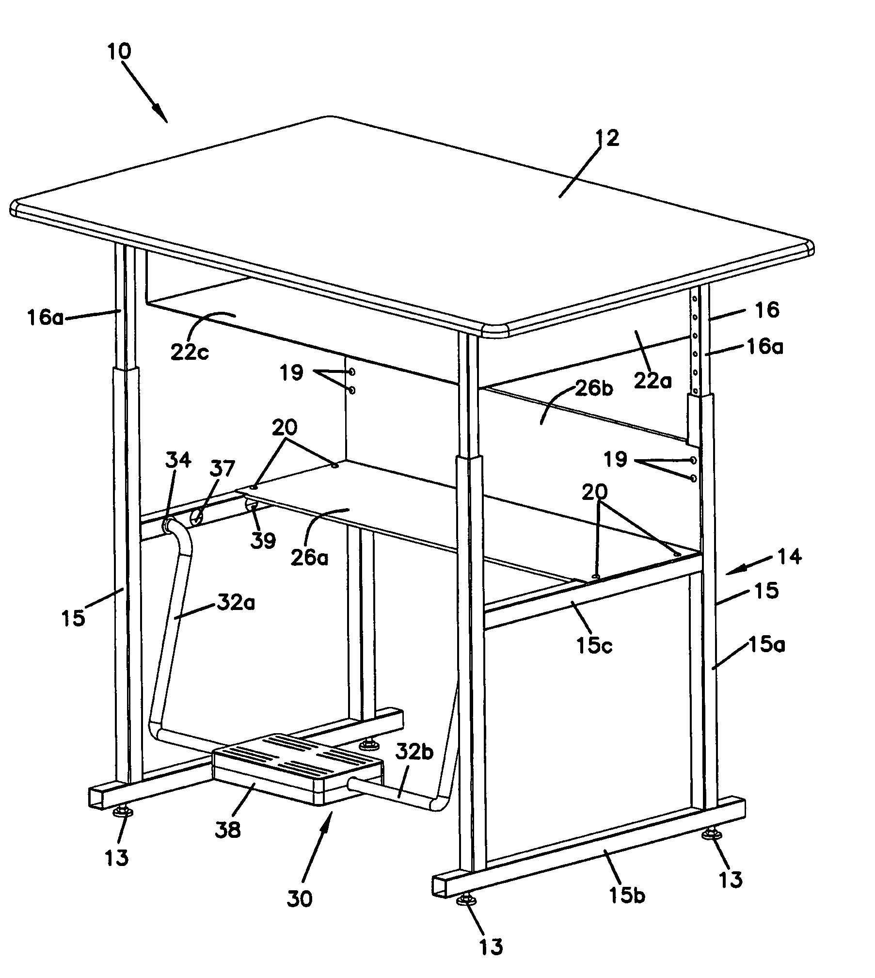 Adjustable desk and footrest assembly