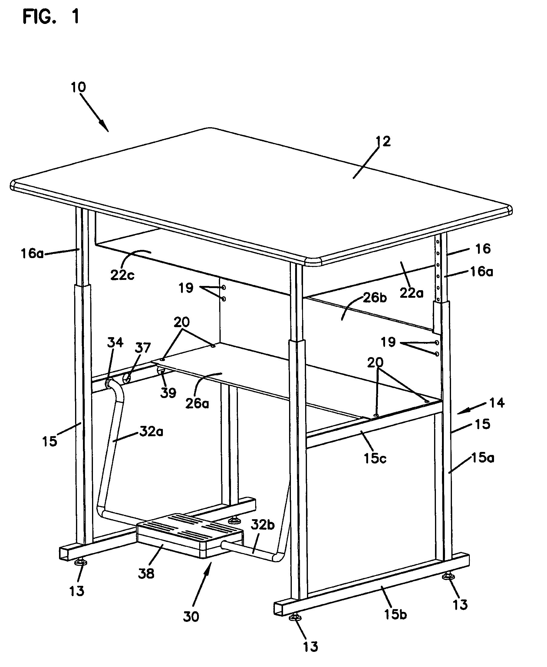 Adjustable desk and footrest assembly