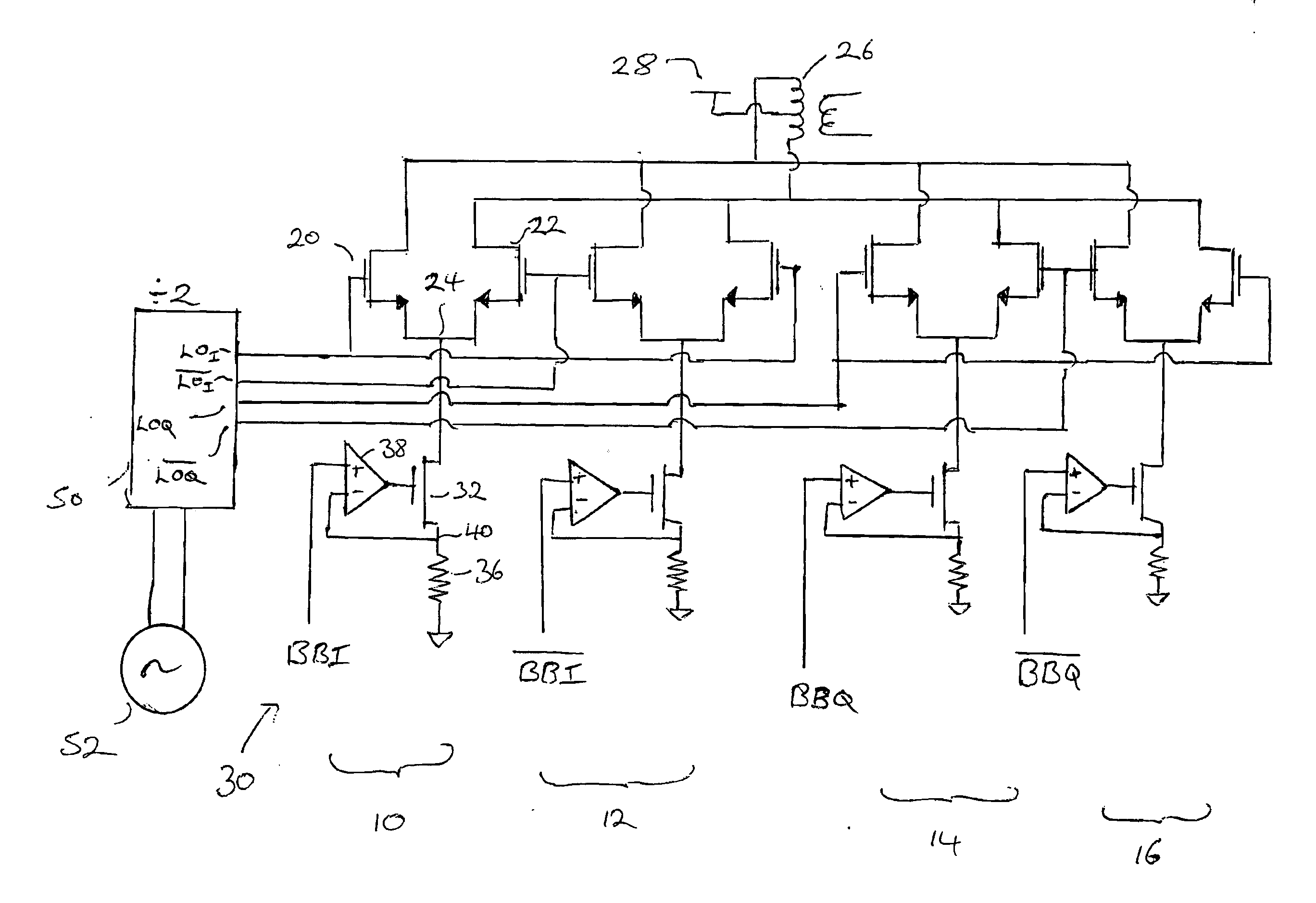 Switching circuit, and a modulator, demodulator or mixer including such a circuit