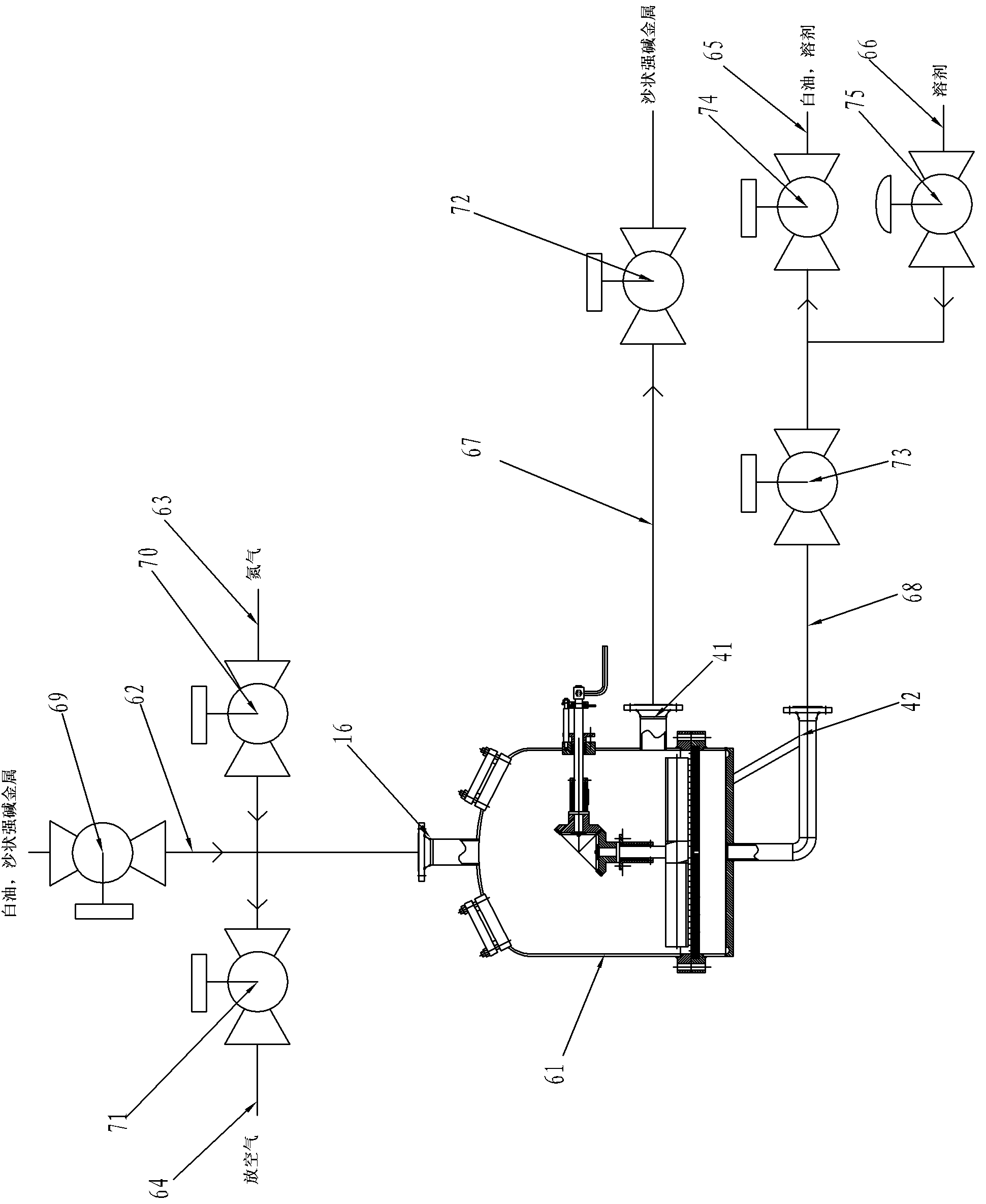 Sand-like strong alkali metal filtering washing system and washing process