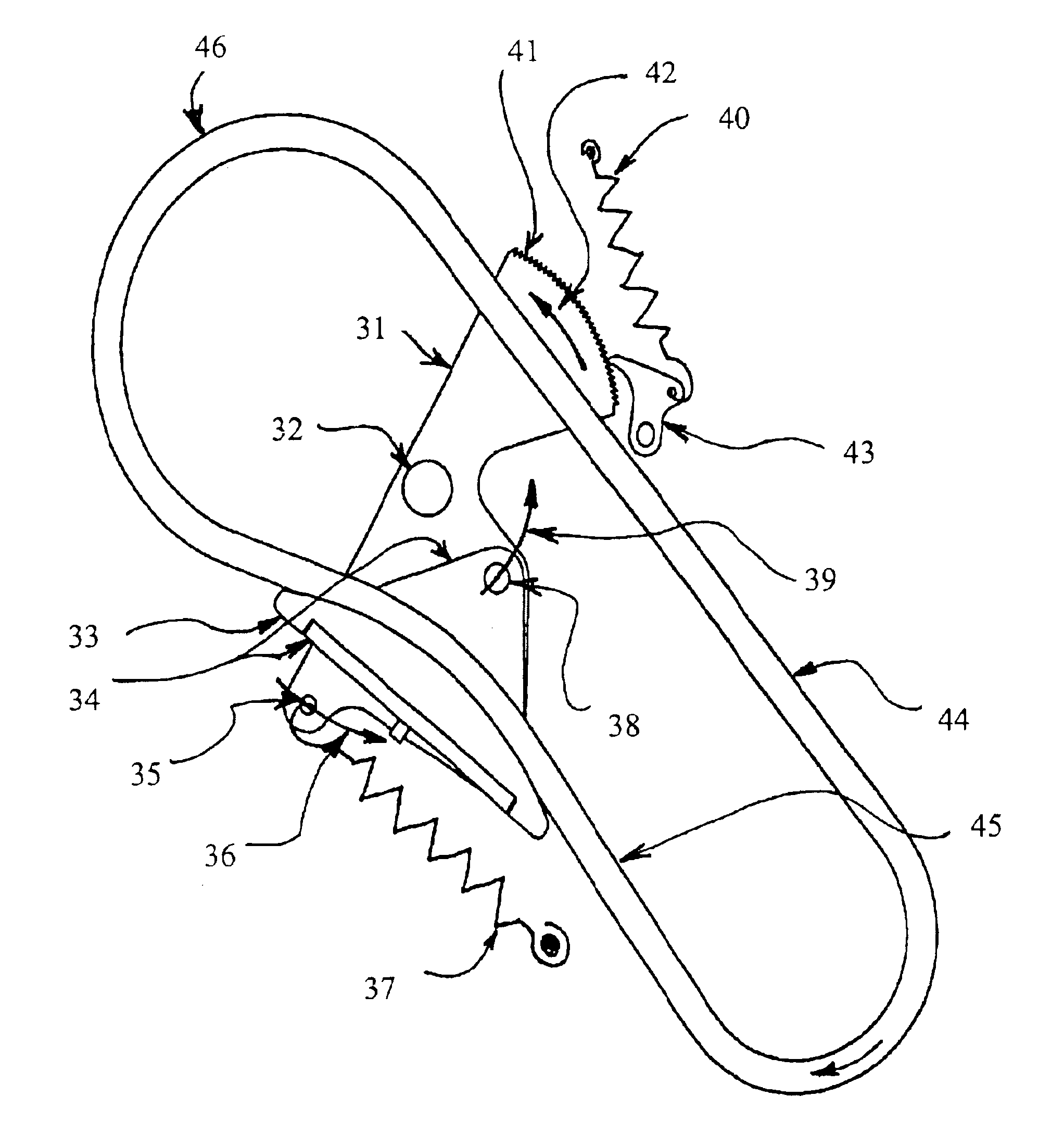 Ratcheting pivot arm tensioner with backlash