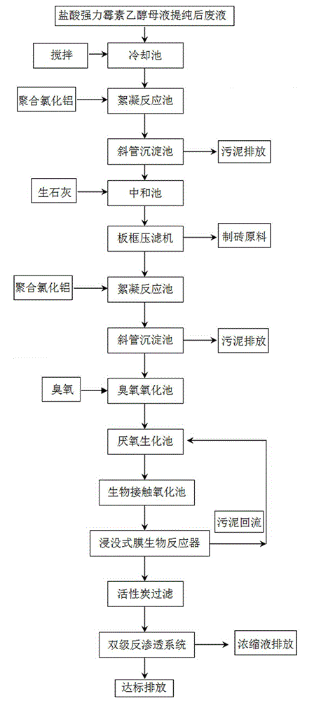 Treatment method of waste liquor obtained after alcohol mother liquor purifying in doxycycline hydrochloride production