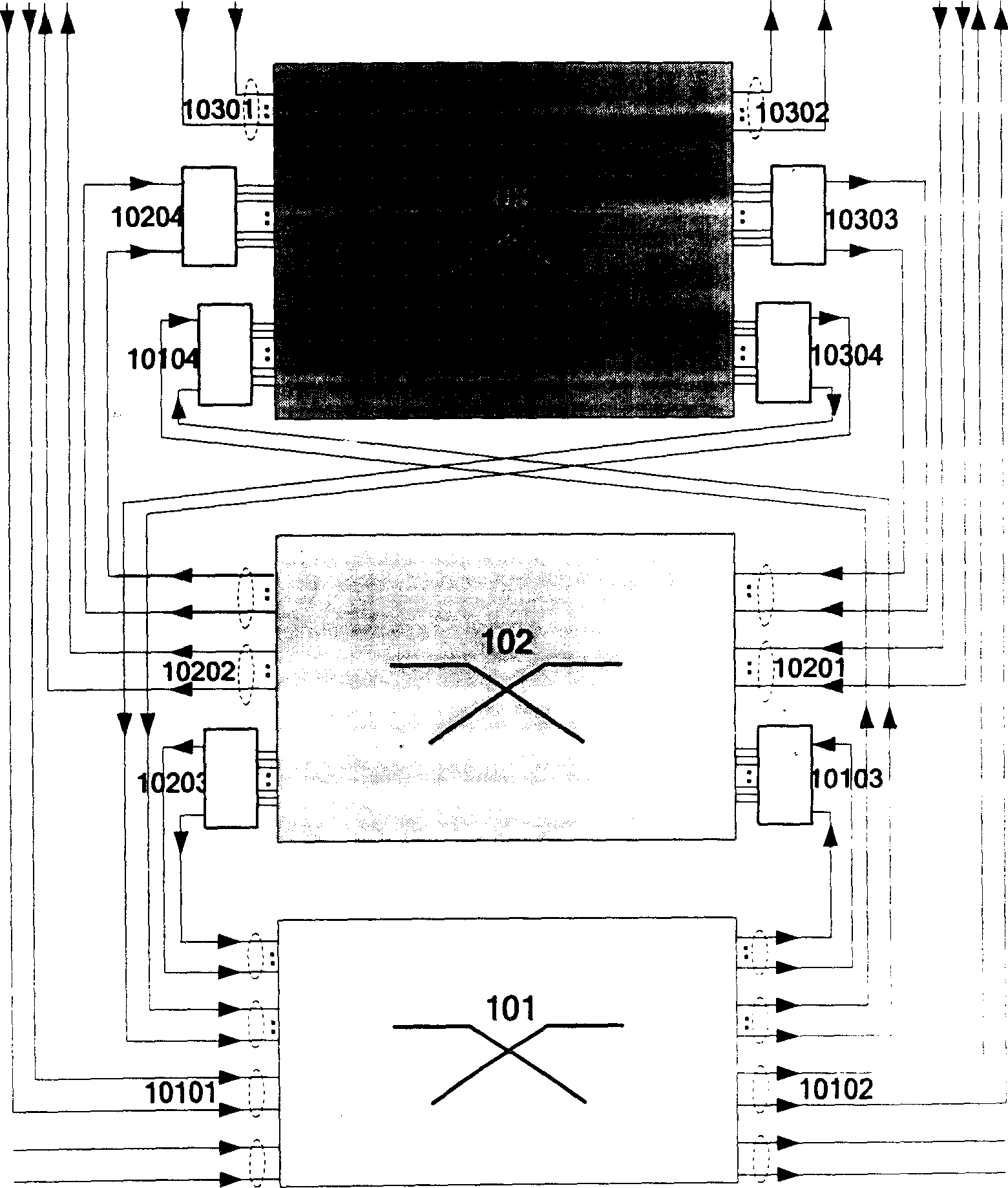 New multilayer multiple size light cross connecting structure