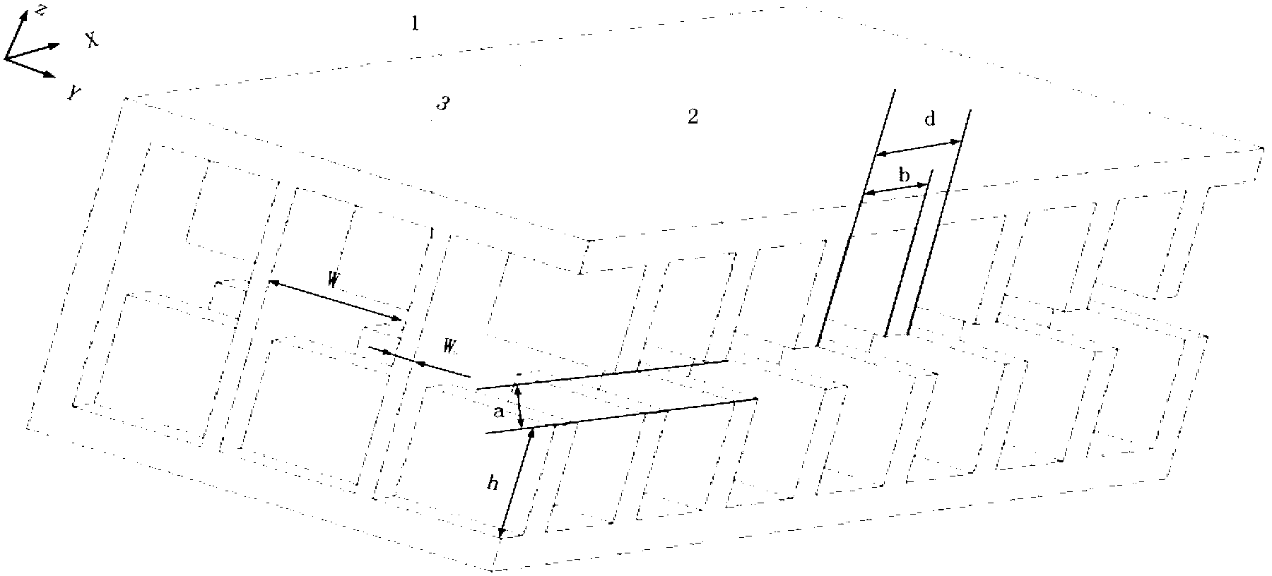 Comb-shaped slow-wave structure for multi-band electron beam channel