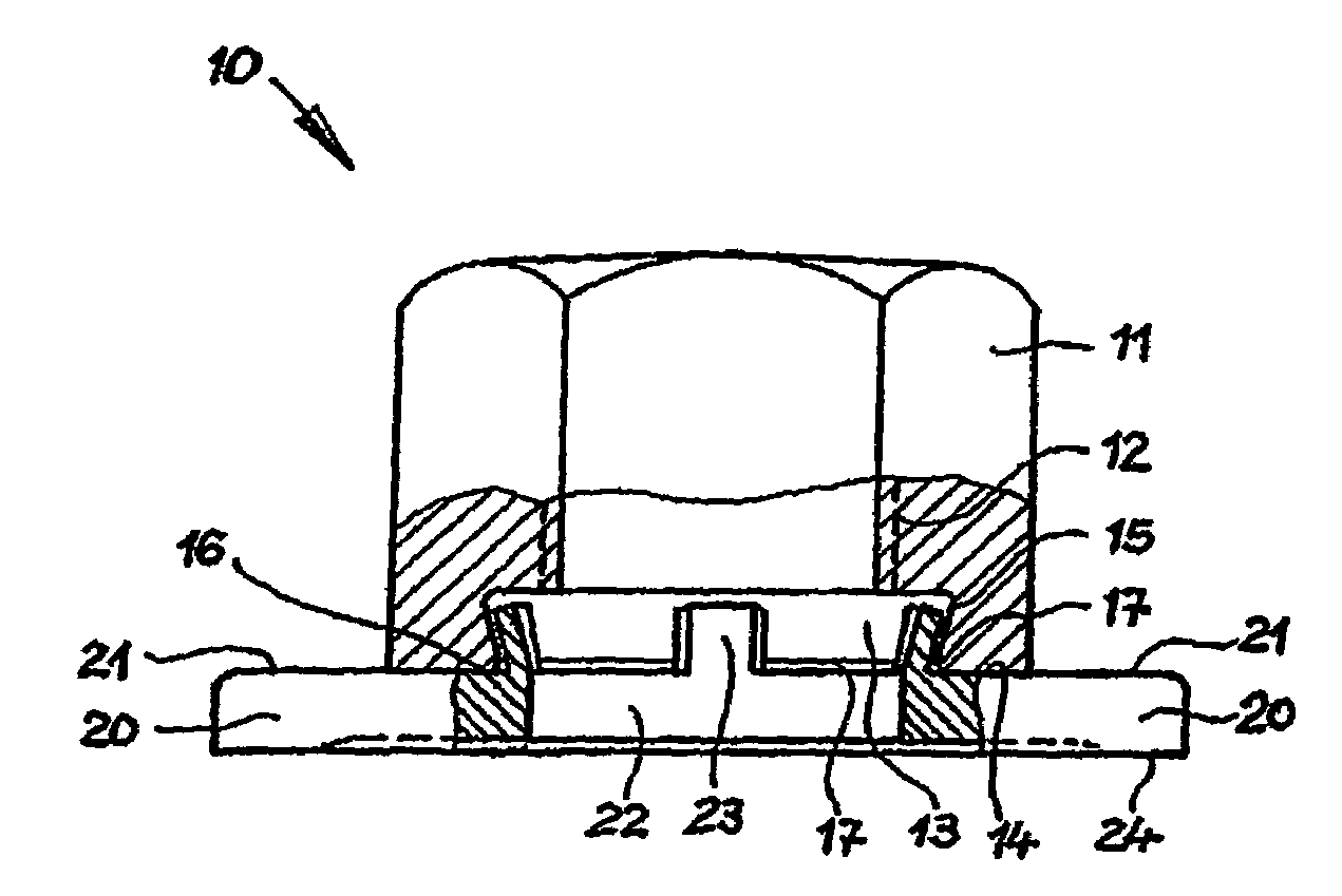 Fastening element, washer and fastening means therefrom