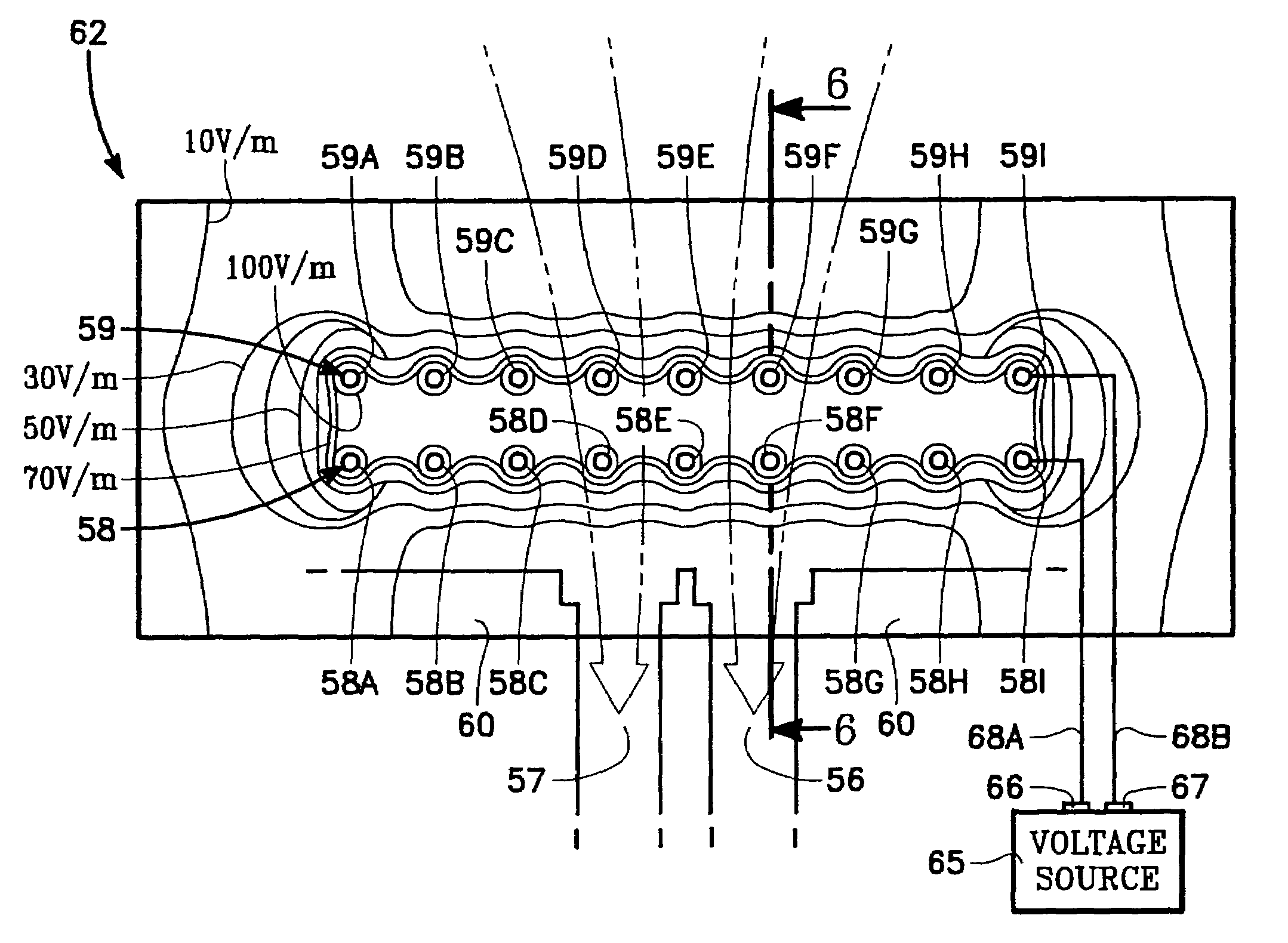 Electric fish barrier for water intakes at varying depths