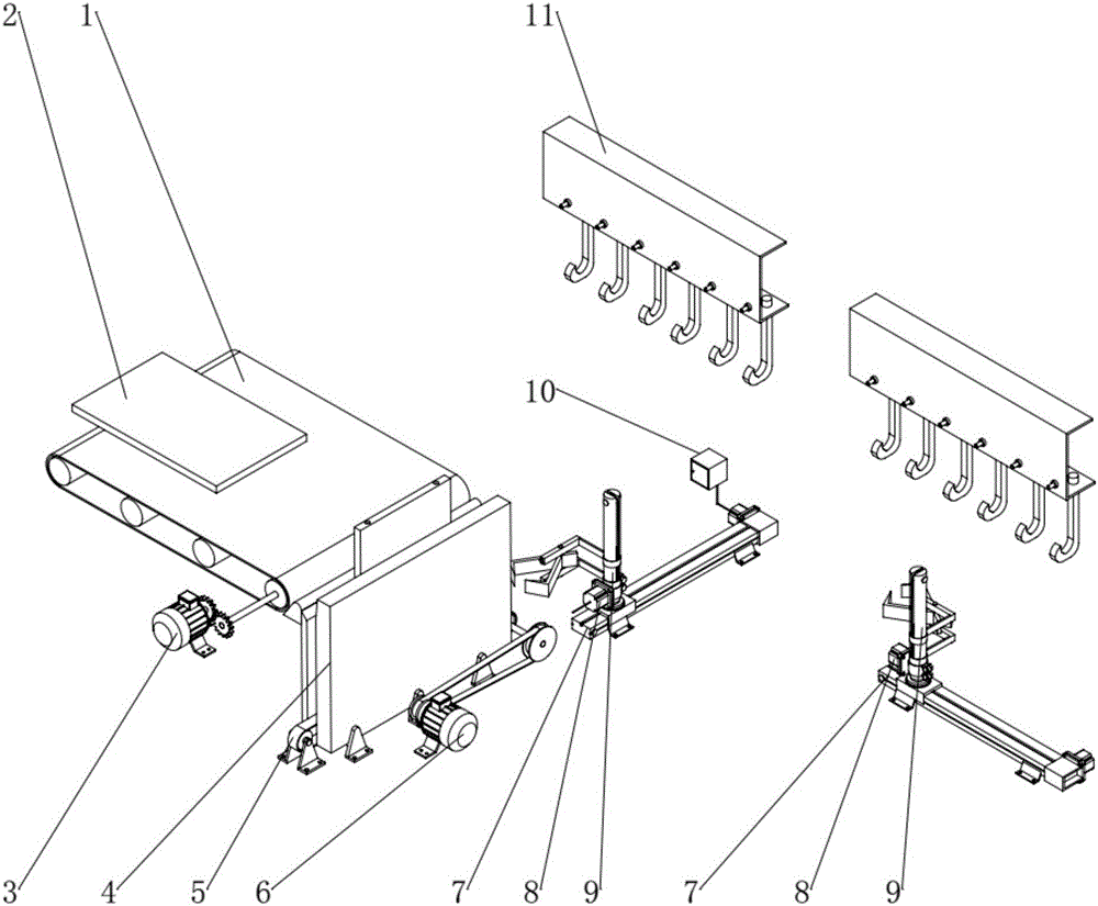 Elevator door plate spraying automatic loading and blanking device