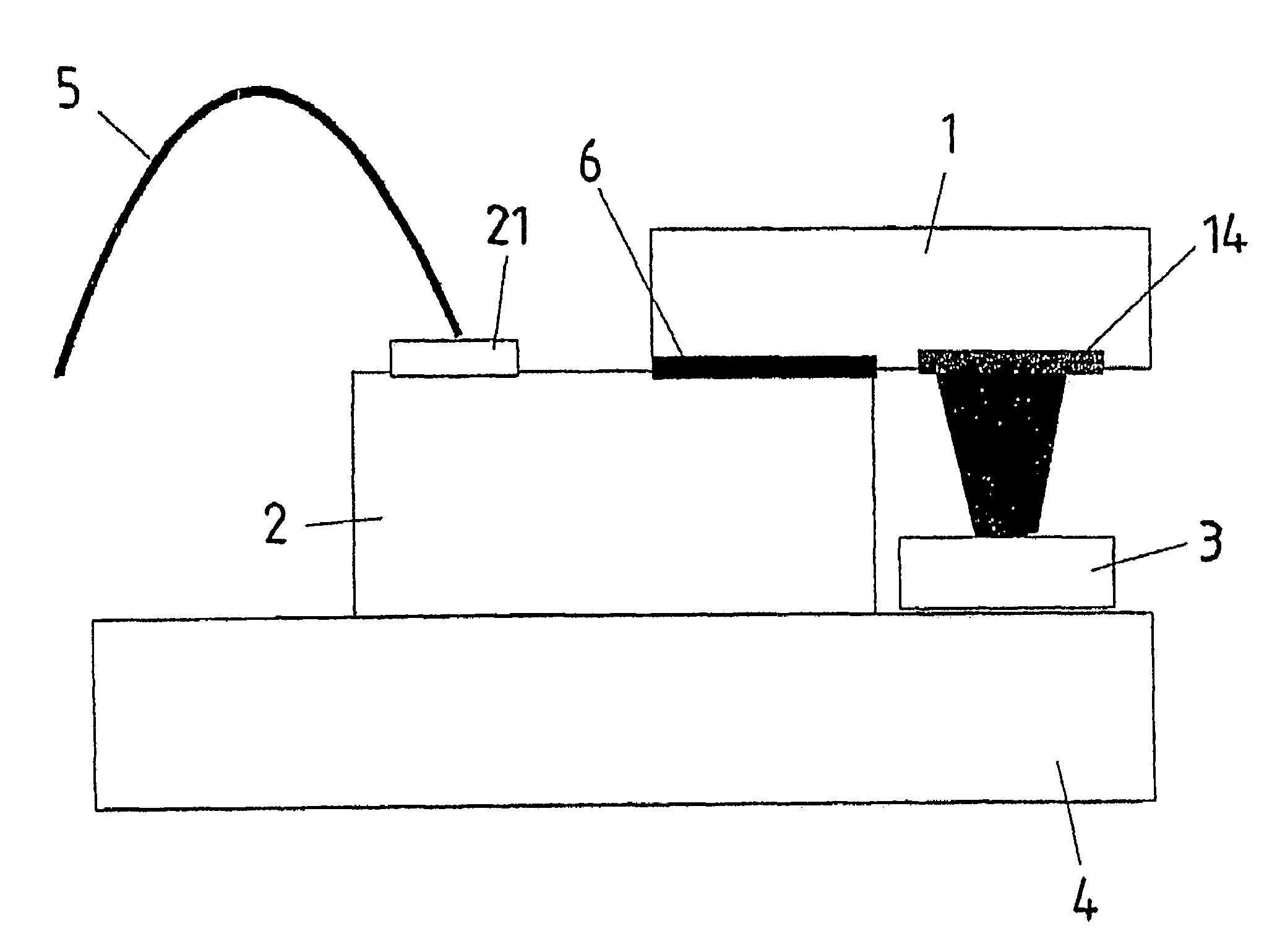 Photodiode array and method for establishing a link between a first semiconductor element and a second semiconductor element