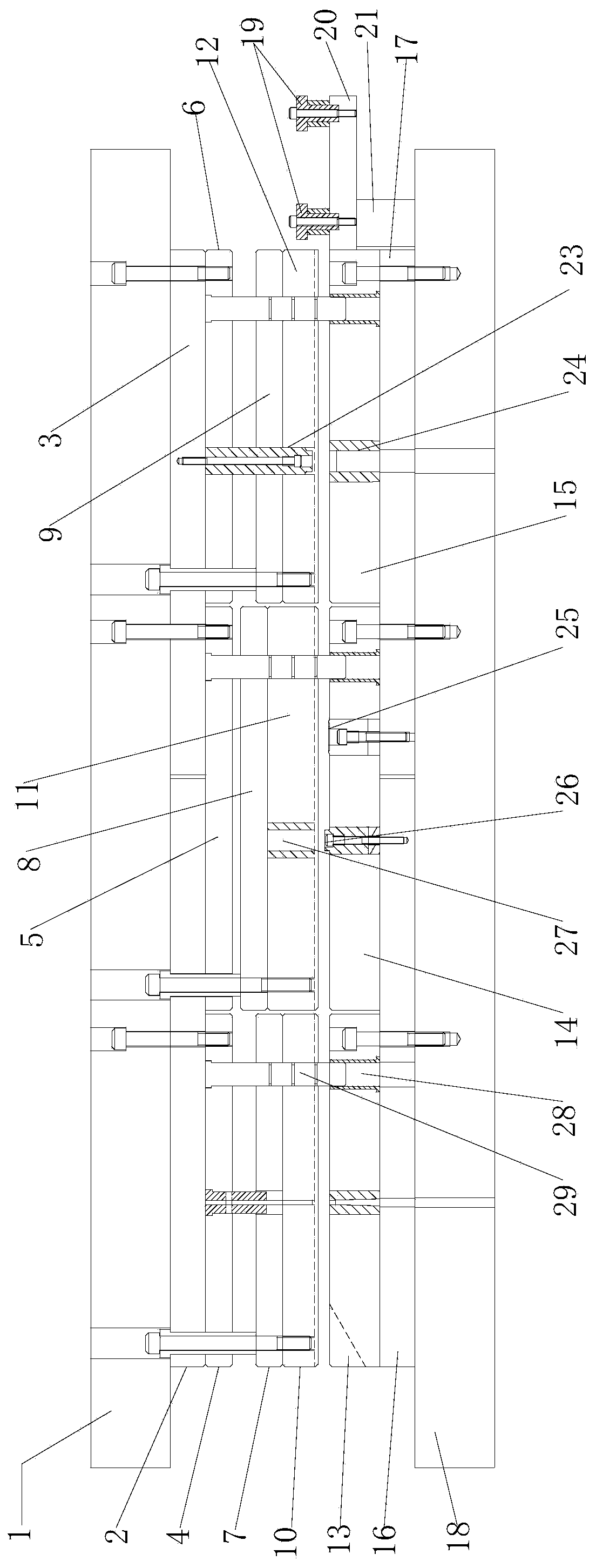 Continuous die structure for square washers