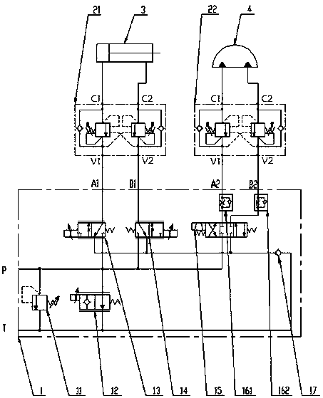 Multifunctional working bucket electro-hydraulic leveling valve group