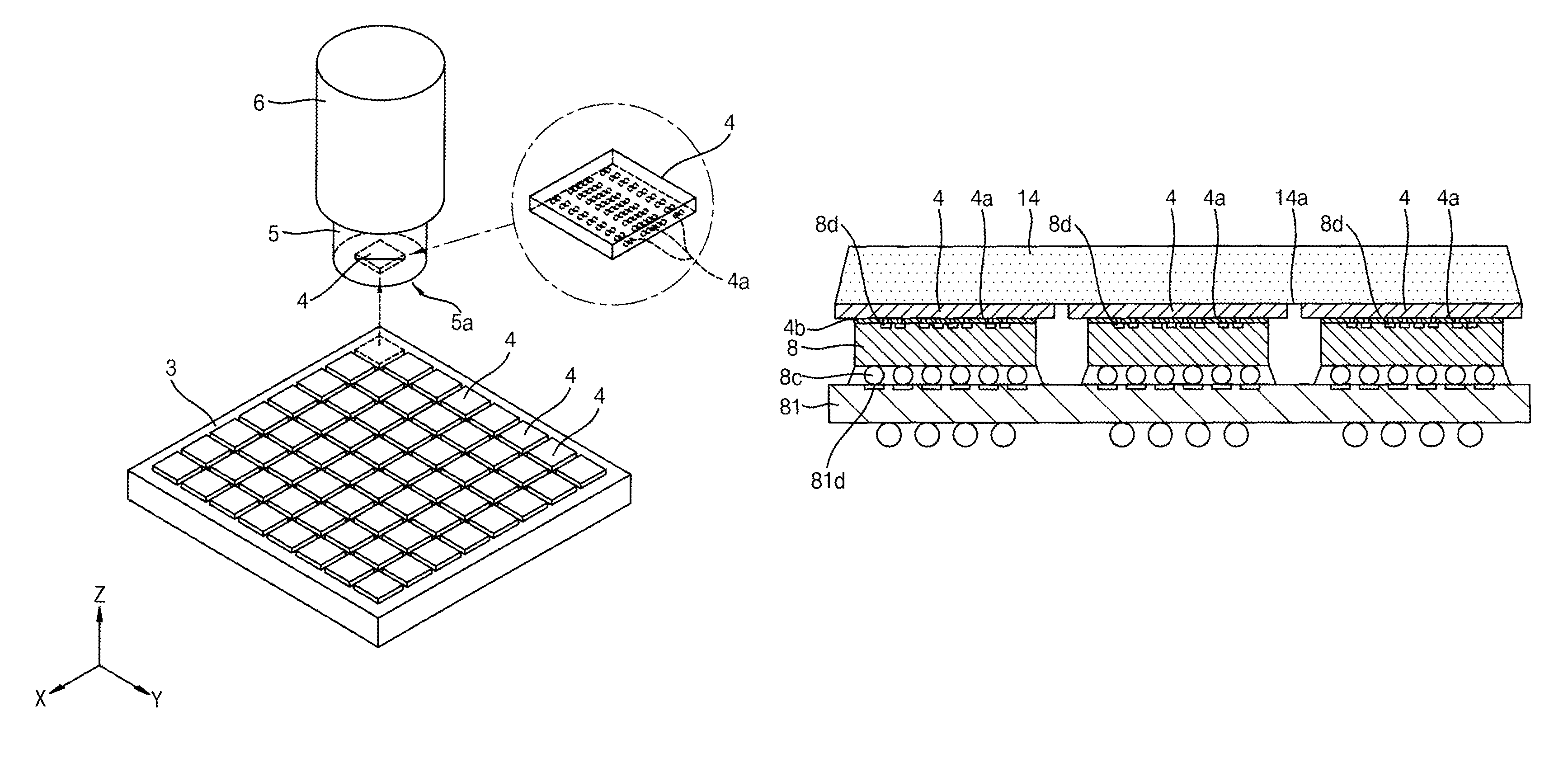 Mounting apparatus and mounting method for flip chip bonding semiconductor chips using two-step pressing process