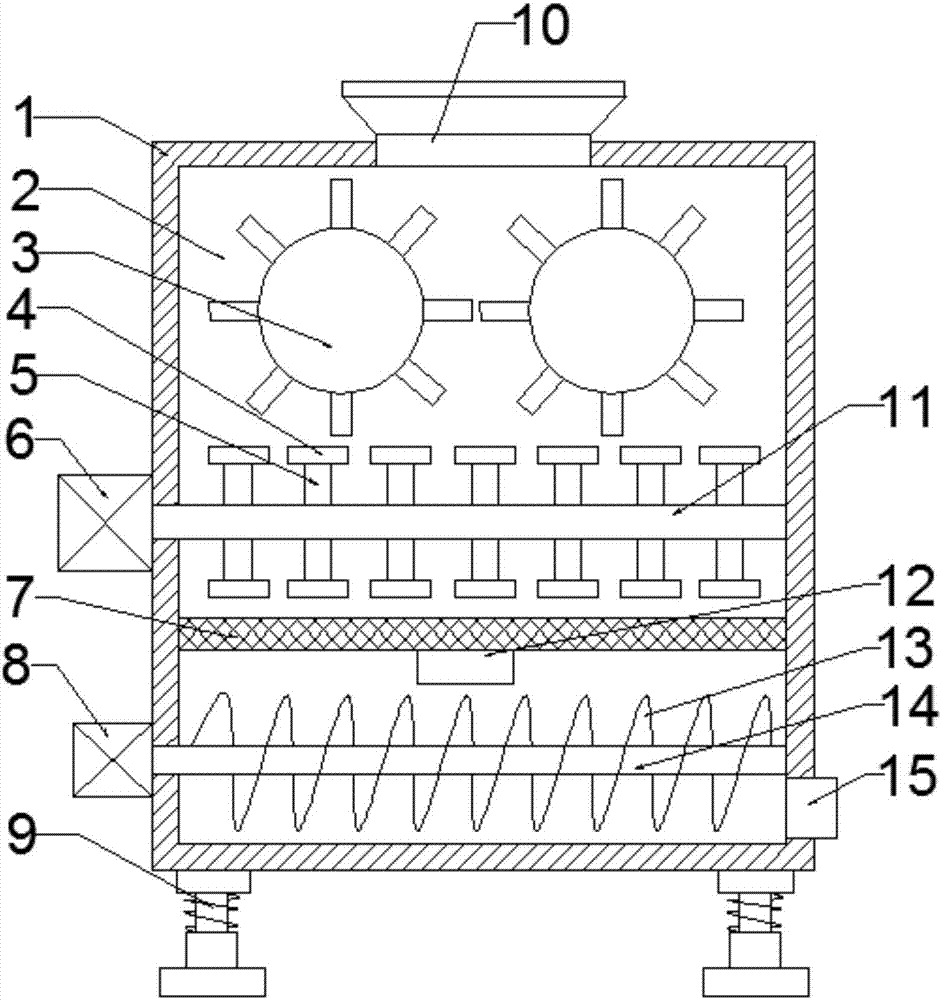 Crushing device used before rolling construction of sludge solidified soil