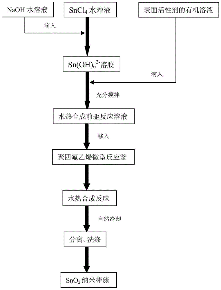 Preparation method for preparing stannic oxide nanorod cluster by using one-step hydrothermal method