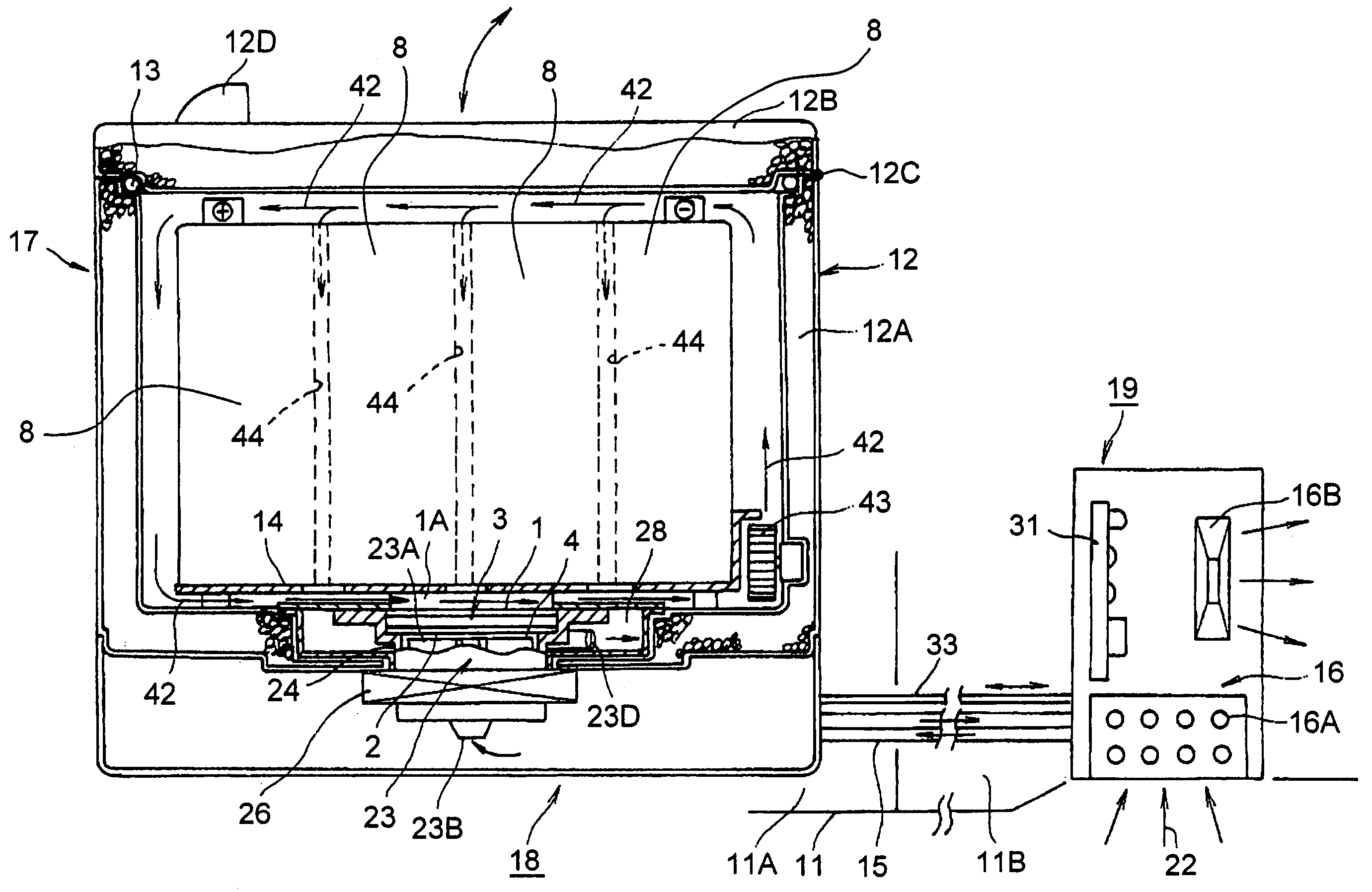 Storage battery temperature regulator having thermoelectric transducer, and vehicle including the storage battery temperature regulator