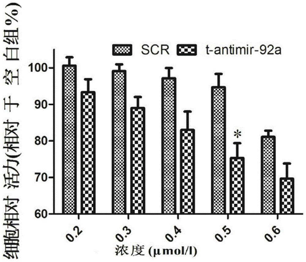 Small antisense oligonucleotide aiming at miR-92a seed sequence and application