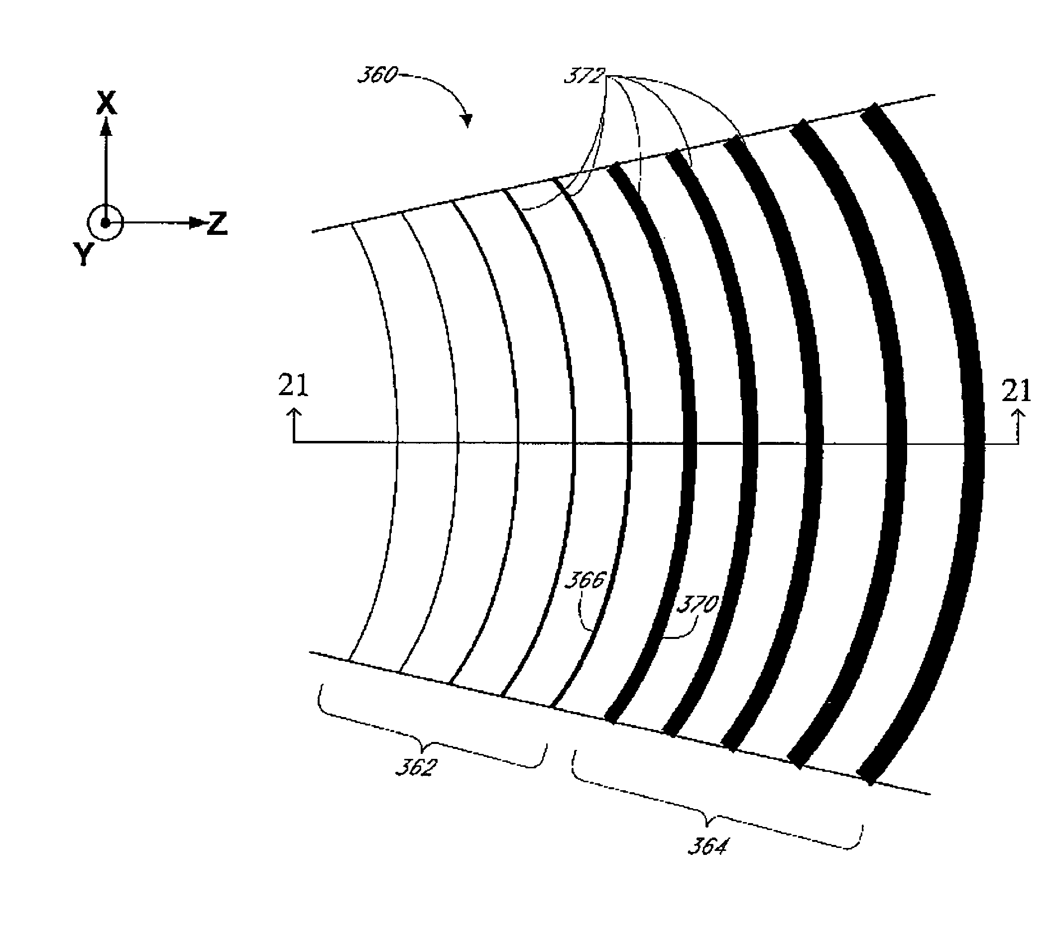 Optical waveguide grating coupler with varying scatter cross sections