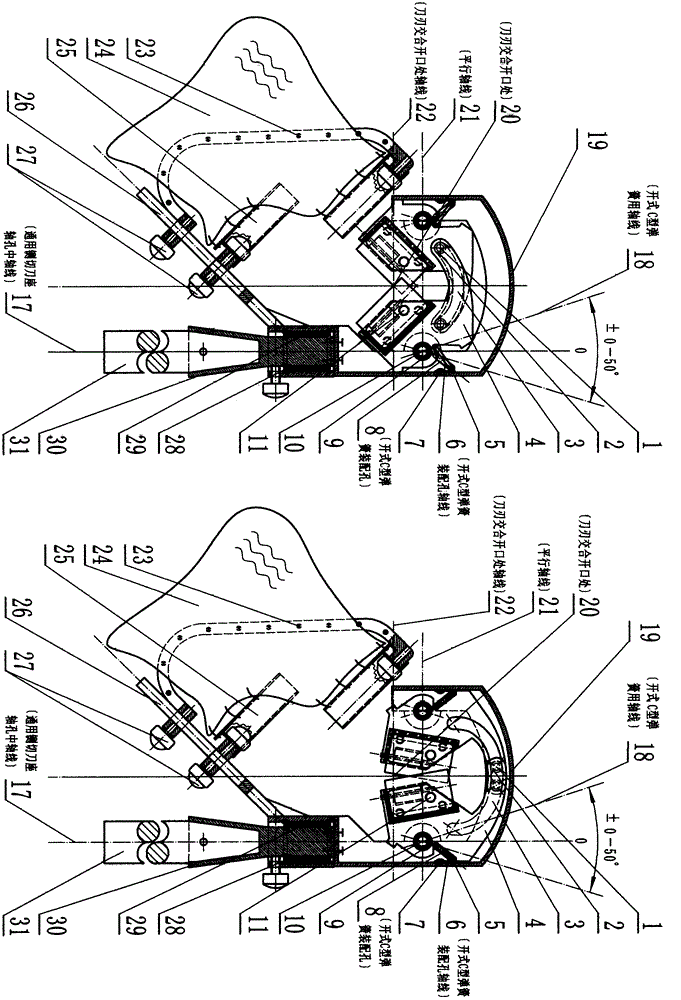 Flat-axis automatic high-branch fruit chopping and cutting harvester with resettable open-type C-shaped spring cutter holder